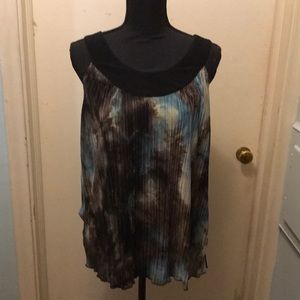 Aqua and Brown watercolor ribbed tank top